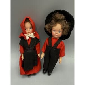 Vintage Mini Dolls Pair Dutch Boy Girl Red Black Outfit 4” Lot